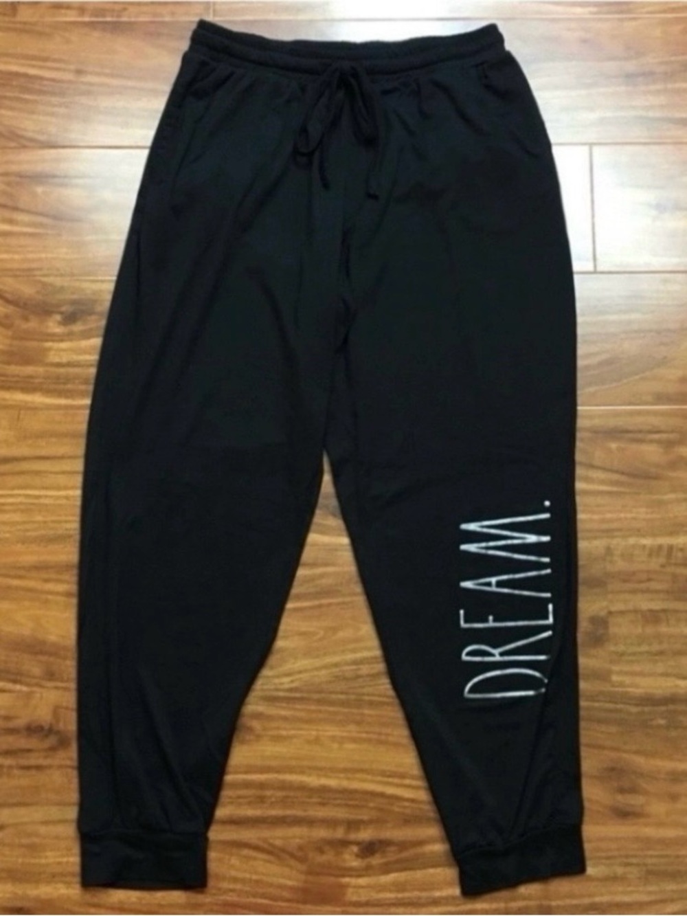 Rae Dunn Women's Black DREAM High Waist Elastic Crop Soft Jogger Size Medium